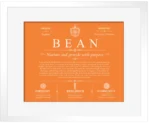 Bean family name meaning and history in Orange with White Matte Frame