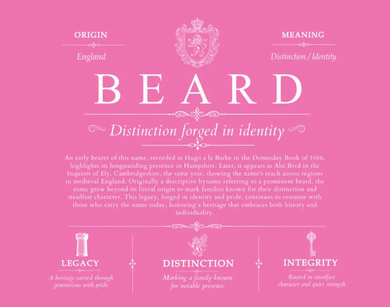 Beard surname meaning origin and heritage in Pink