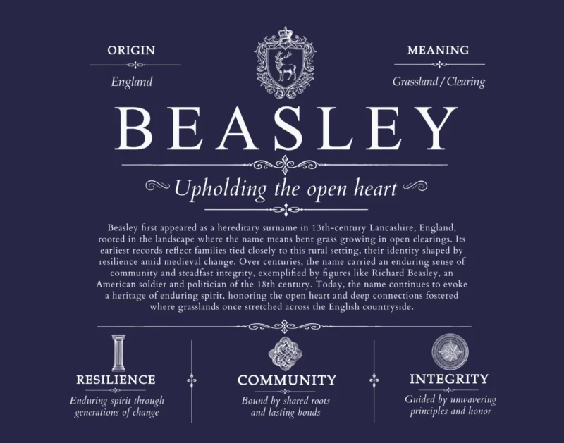 Beasley family name origin and history in Navy Blue