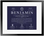 Benjamin family name heritage in Navy Blue with Black Matte Frame