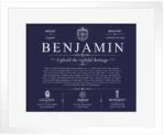 Benjamin family name heritage in Navy Blue with White Matte Frame