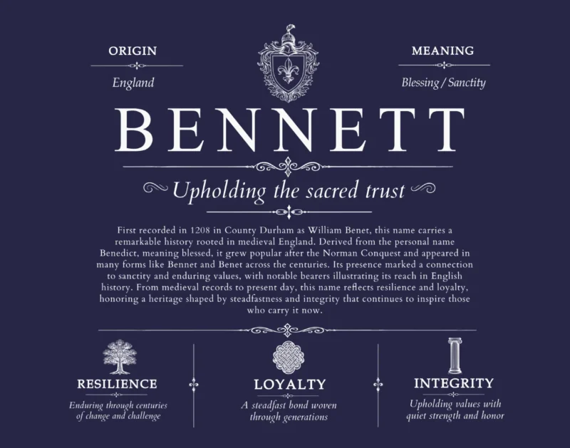Bennett surname meaning and origin in Navy Blue