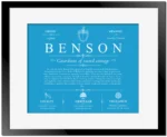 Benson surname meaning origin and heritage in Blue with Black Matte Frame