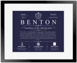 Benton surname origin and history in Navy Blue with Black Matte Frame