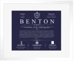 Benton surname origin and history in Navy Blue with White Matte Frame
