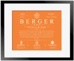 Berger surname meaning and heritage in Orange with Black Matte Frame