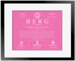 Berg surname history and heritage in Pink with Black Matte Frame