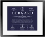 Bernard personalized family surname in Navy Blue with Black Matte Frame