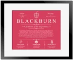 Blackburn family name heritage in Red with Black Matte Frame