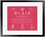 Blair last name origin and heritage in Red with Black Matte Frame