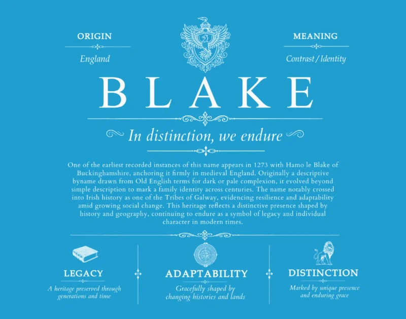 Blake family name meaning and origin in Blue