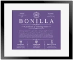 Bonilla family name meaning and history in Purple with Black Matte Frame