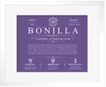 Bonilla family name meaning and history in Purple with White Matte Frame