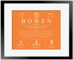 Bowen surname origin and history in Orange with Black Matte Frame