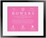 Bowers surname meaning history and origin in Pink with Black Matte Frame