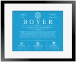 Boyer family name meaning and origin in Blue with Black Matte Frame