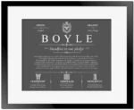 Boyle family name history in Gray with Black Matte Frame