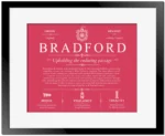Bradford last name history and origin in Red with Black Matte Frame