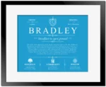 Bradley surname meaning origin and heritage in Blue with Black Matte Frame