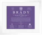 Brady surname meaning history and origin in Purple with White Matte Frame Brady surname meaning history and origin in Purple with White Matte Frame
