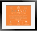 Bravo personalized last name meaning in Orange with Black Matte Frame