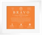 Bravo personalized last name meaning in Orange with White Matte Frame