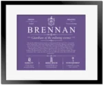 Brennan personalized family surname in Purple with Black Matte Frame