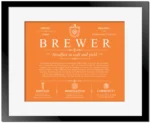 Brewer surname origin and family heritage in Orange with Black Matte Frame