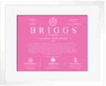 Briggs family name meaning and origin in Pink with White Matte Frame