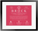 Brock family name origin and history in Red with Black Matte Frame