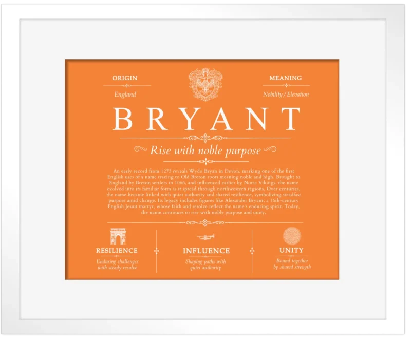 Bryant family name heritage in Orange with White Matte Frame