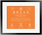 Bryan surname meaning origin and heritage in Orange with Black Matte Frame