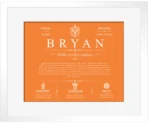 Bryan surname meaning origin and heritage in Orange with White Matte Frame
