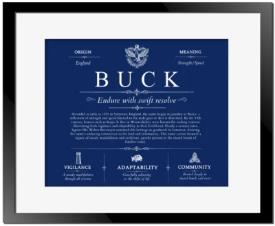 Buck surname heritage and history in Deep Blue with Black Matte Frame