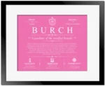 Burch surname origin and history in Pink with Black Matte Frame