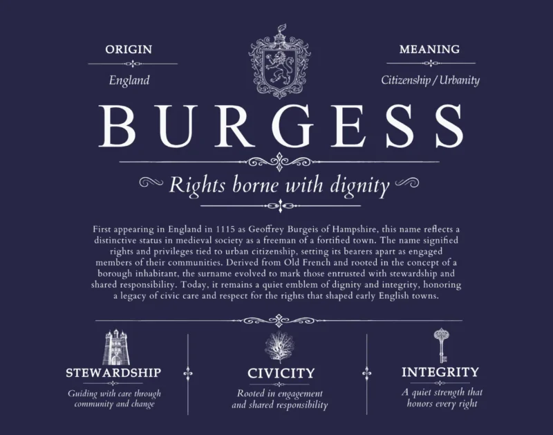 Burgess last name history and origin in Navy Blue
