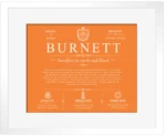 Burnett last name origin and heritage in Orange with White Matte Frame