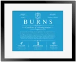 Burns surname heritage and history in Blue with Black Matte Frame