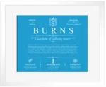 Burns surname heritage and history in Blue with White Matte Frame Burns surname heritage and history in Blue with White Matte Frame