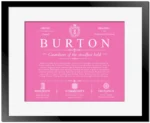 Burton personalized last name meaning in Pink with Black Matte Frame
