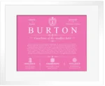 Burton personalized last name meaning in Pink with White Matte Frame