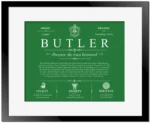 Butler last name meaning and origin in Dark Green with Black Matte Frame