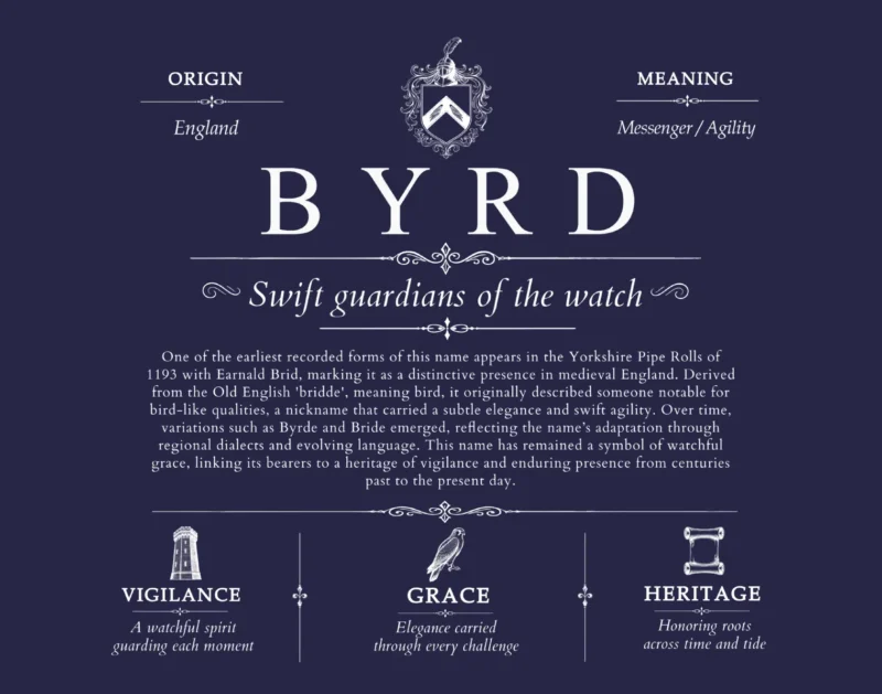 Byrd family name origin and history in Navy Blue