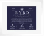 Byrd family name origin and history in Navy Blue with White Matte Frame