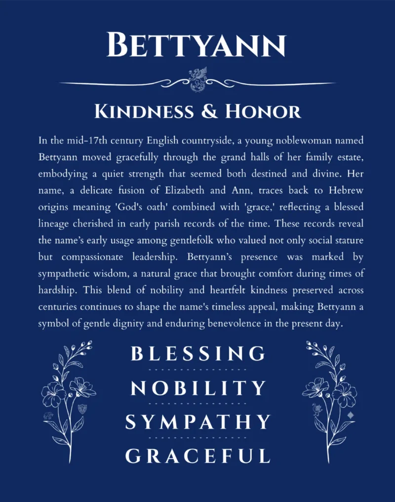 Bettyann custom name art with origin and history in deep blue