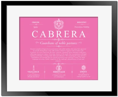 Cabrera personalized family surname in Pink with Black Matte Frame