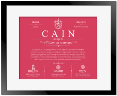 Cain family name heritage in Red with Black Matte Frame