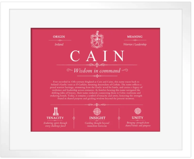 Cain family name heritage in Red with White Matte Frame