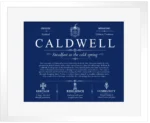 Caldwell surname history and heritage in Deep Blue with White Matte Frame