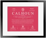 Calhoun family name heritage in Red with Black Matte Frame